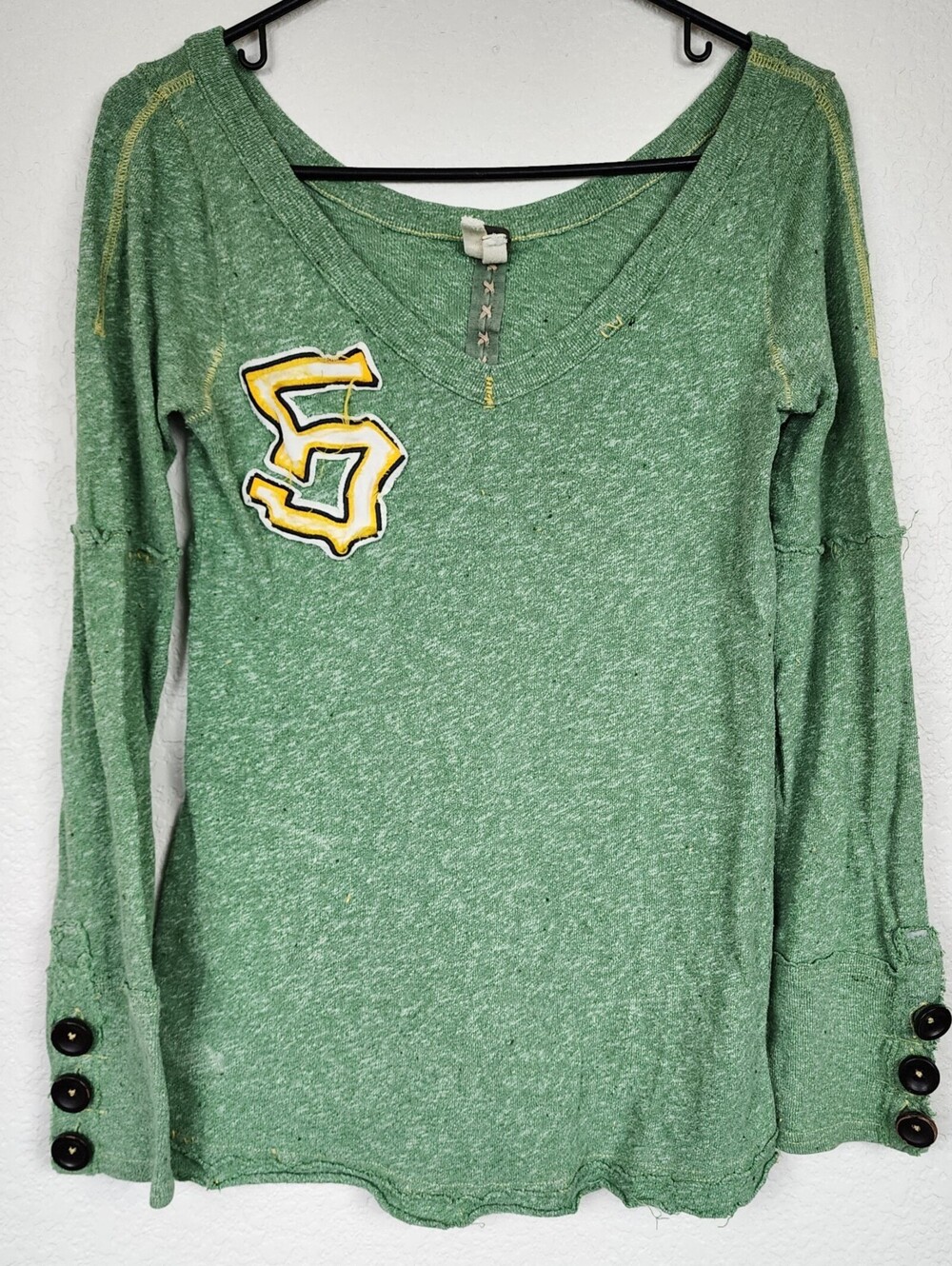 Free People Cotton Vintage Button Cuff Green S Medium Henley